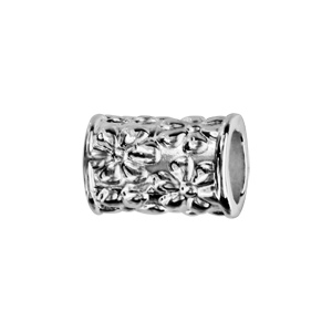Charms Thabora en argent rhodié tube orné de motif fleurs - Vue 1