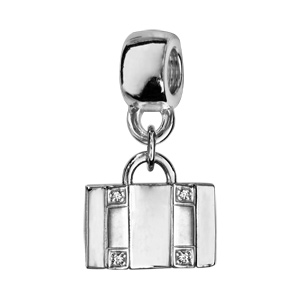 Charms Thabora en argent rhodié valise ornée d\'oxydes blancs sertis recto-verso - Vue 1