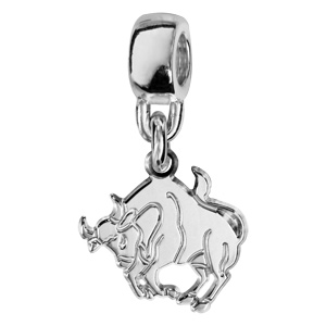 Charms Thabora en argent rhodi zodiaque dcoup suspendu taureau - Vue 1