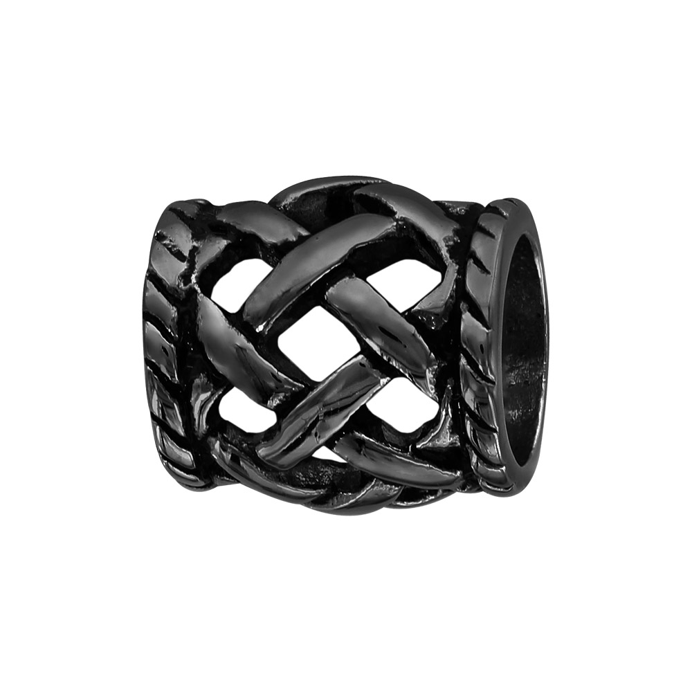 Charms Thabora grand mod�le pour homme en acier et PVD noir tube tress� relief - Vue 1