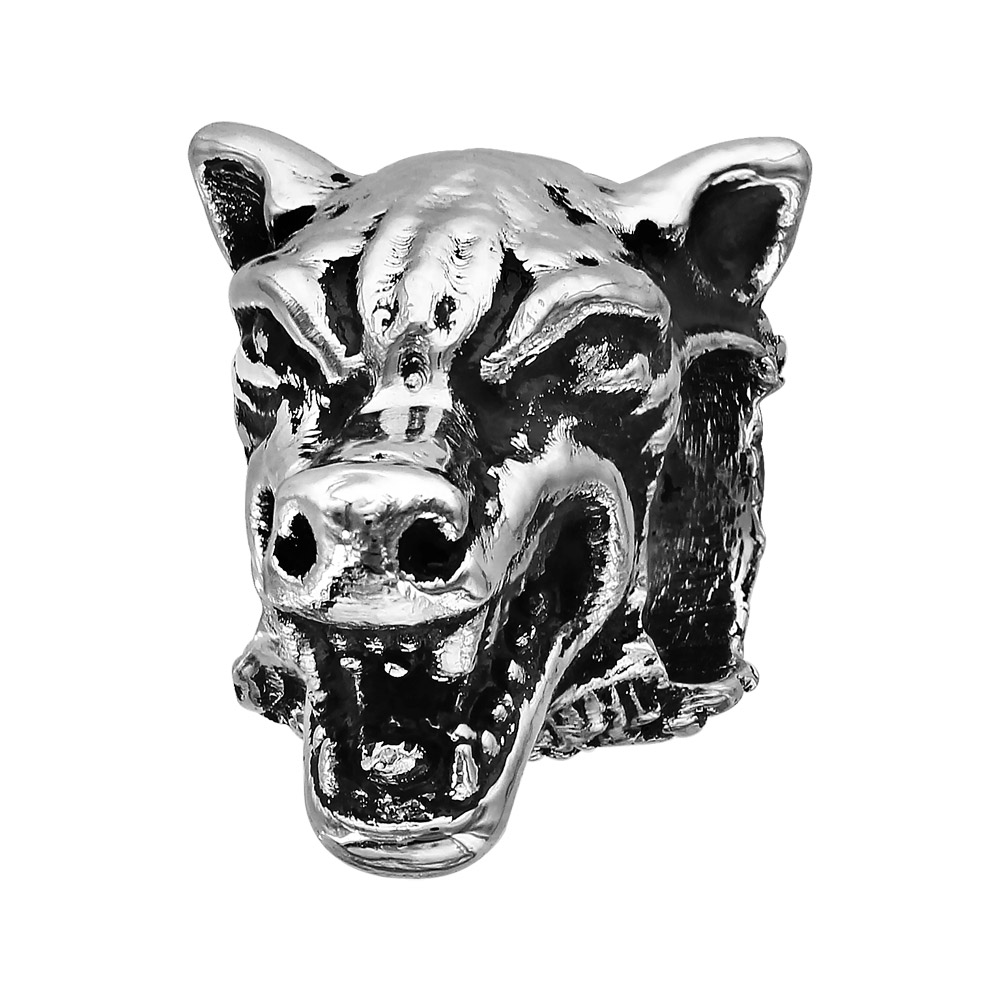 Charms Thabora grand mod�le pour homme en acier t�te de loup patin�e - Vue 1