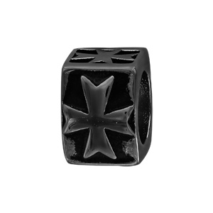 Charms Thabora pour homme en acier et PVD noir croix sur templier cubique - Vue 1