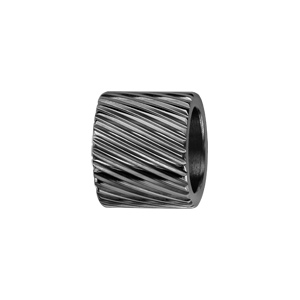 Charms Thabora pour homme en acier et PVD noir forme tube strié en diagonale - Vue 1
