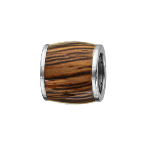 Charms Thabora pour homme en acier forme tonneau allongé en bois synthétique marron - Vue 1