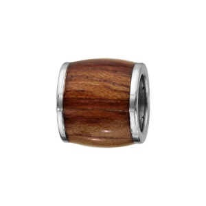Charms Thabora pour homme en acier forme tonneau allongé en bois synthétique marron clair - Vue 1
