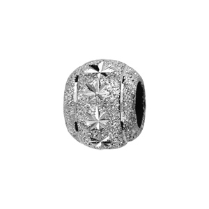 Charms Thabora séparateur en argent rhodié boule granitée avec 2 liserets sur les bords et diamantée en étoiles au milieu - Vue 1