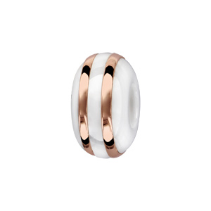 Charms Thabora séparateur en céramique blanche avec 2 filets en argent et PVD rose - Vue 1