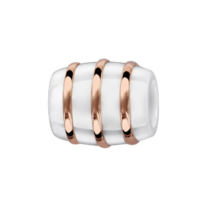 Charms Thabora tube en céramique blanche avec 3 filets en argent et PVD rose - Vue 1