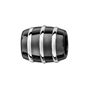 Charms Thabora tube en céramique noire avec 3 filets en argent rhodié - Vue 1