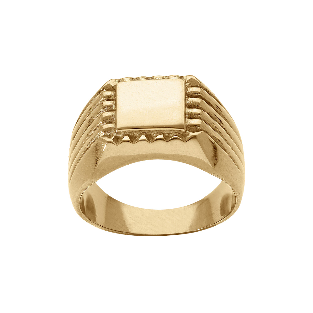 Chevaliere en acier dor� plateau carr� 10x10mm - Vue 1