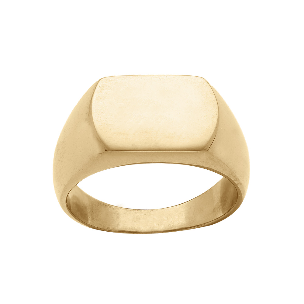 Chevaliere en acier dor plateau satin rectangulaire pans arrondis - Vue 1