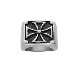 Chevali�re en acier et r�sine noire plateau carr� motif viking avec croix