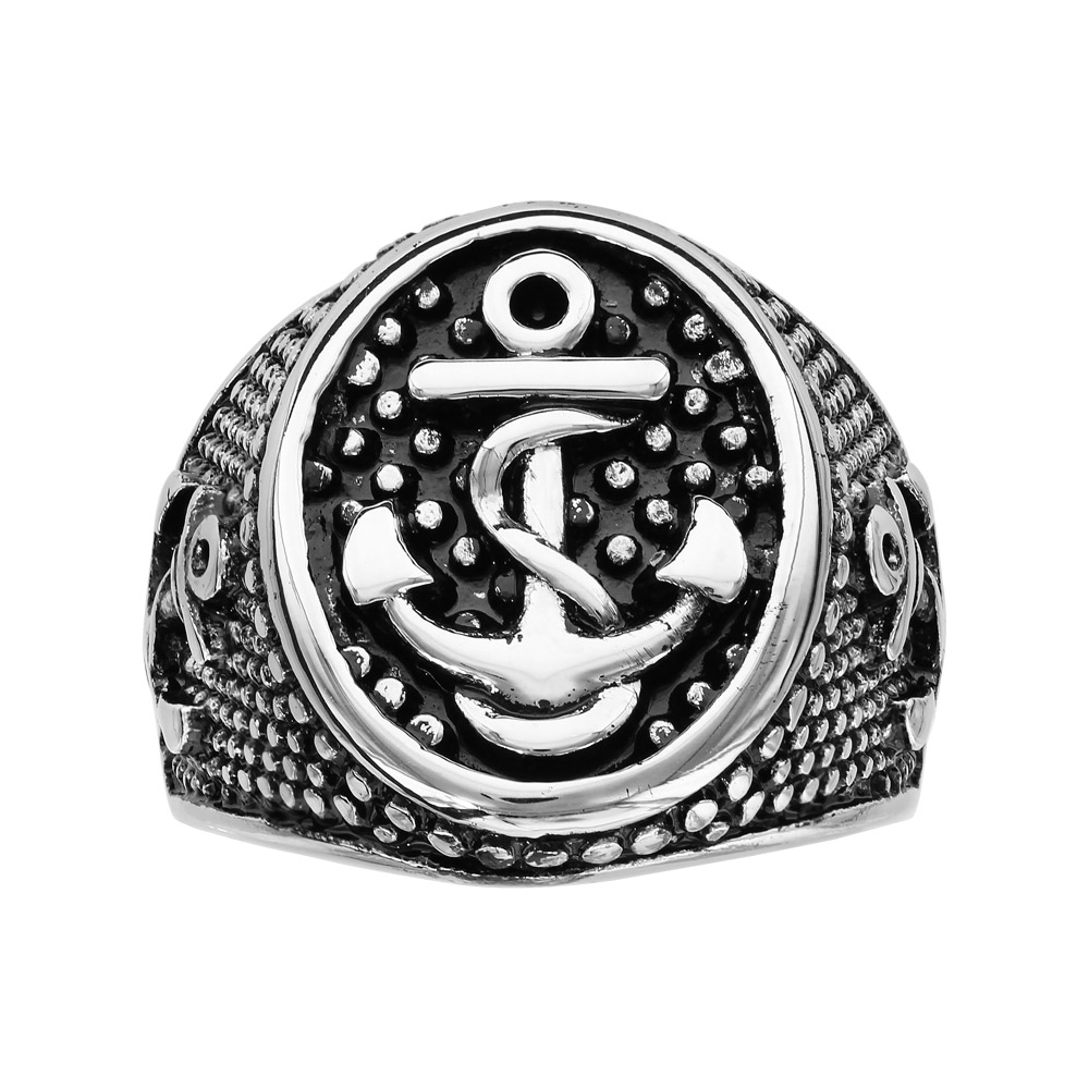 Chevali�re en acier patin� clout�e sur les c�t�s et le plateau oval avec motif ancre - Vue 1