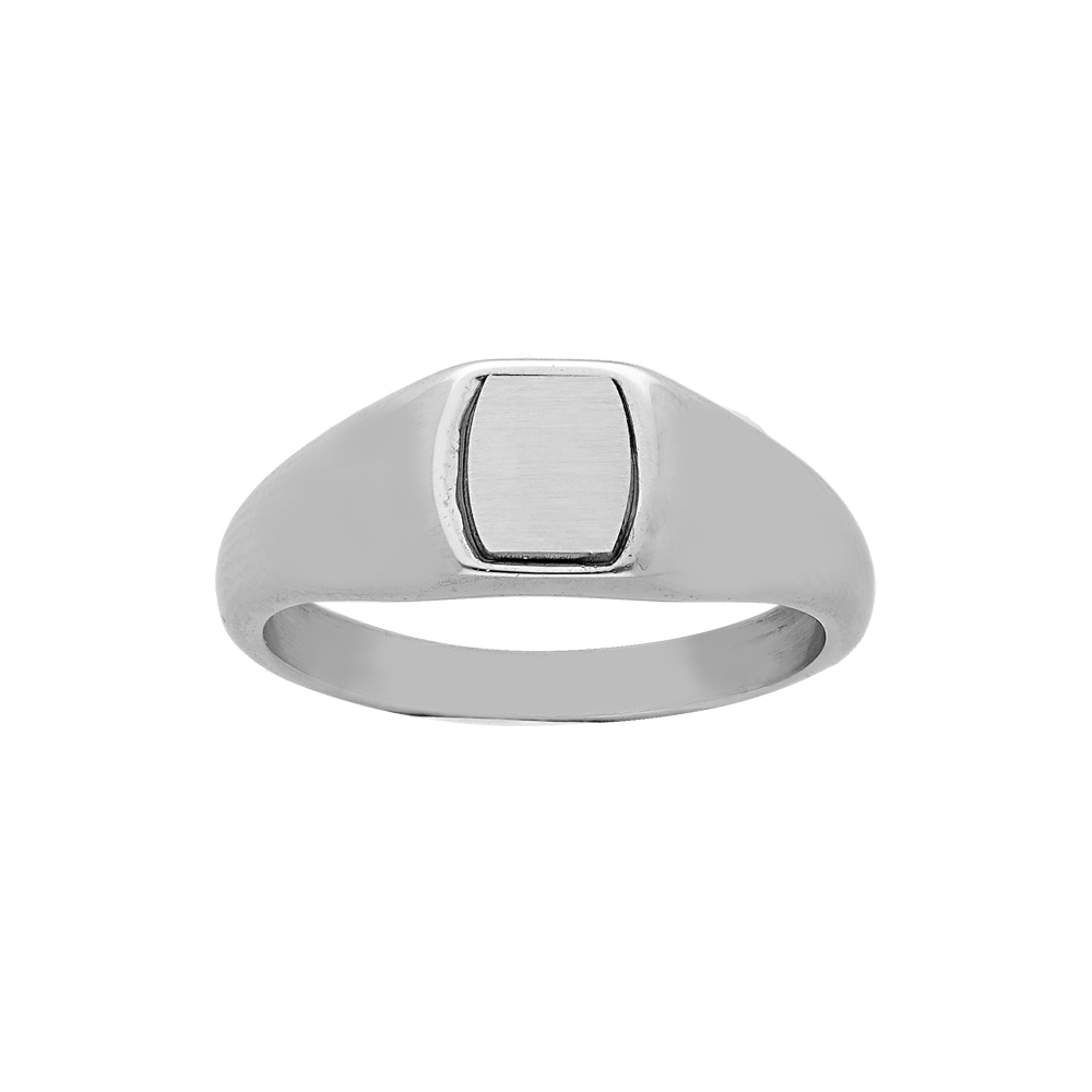 Chevaliere en acier petit plateau tonneau  graver 6 x 5mm - Vue 1