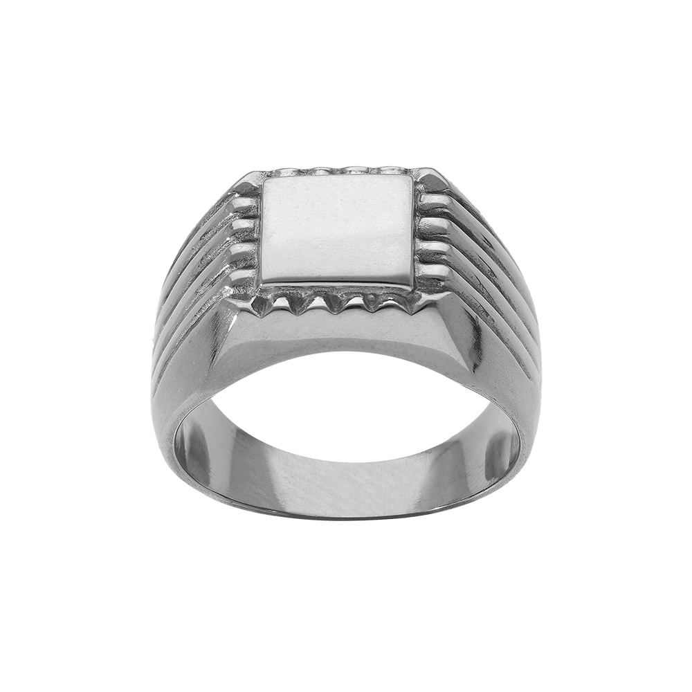 Chevaliere en acier plateau carr� 10x10mm - Vue 1