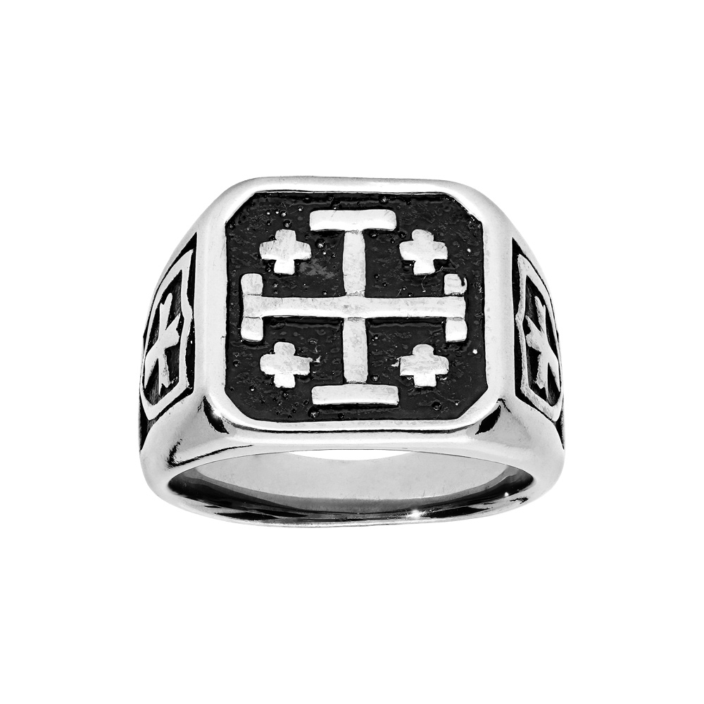 Chevali�re en acier plateau carr� avec croix de J�rusalem fond noir - Vue 1