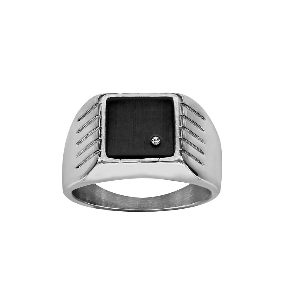 Chevali�re en acier plateau carr� noir orn� d\'1 strass et godrons sur les c�t�s - Vue 1