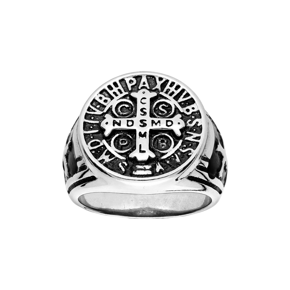 Chevalire en acier plateau rond avec croix de Saint Benoit - Vue 1