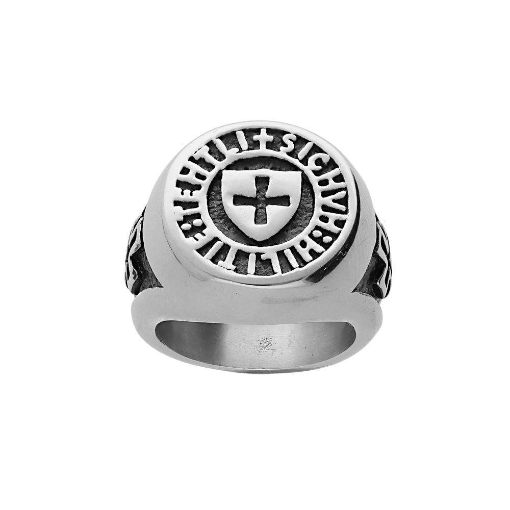 Chevali�re en acier plateau rond motif viking avec croix - Vue 1