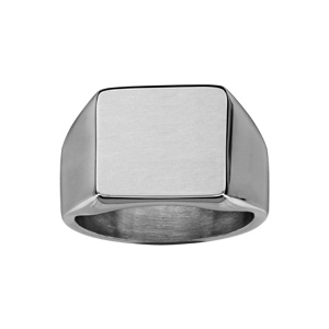 Chevalière en acier satiné plateau carré 13mm X 13mm - Vue 1