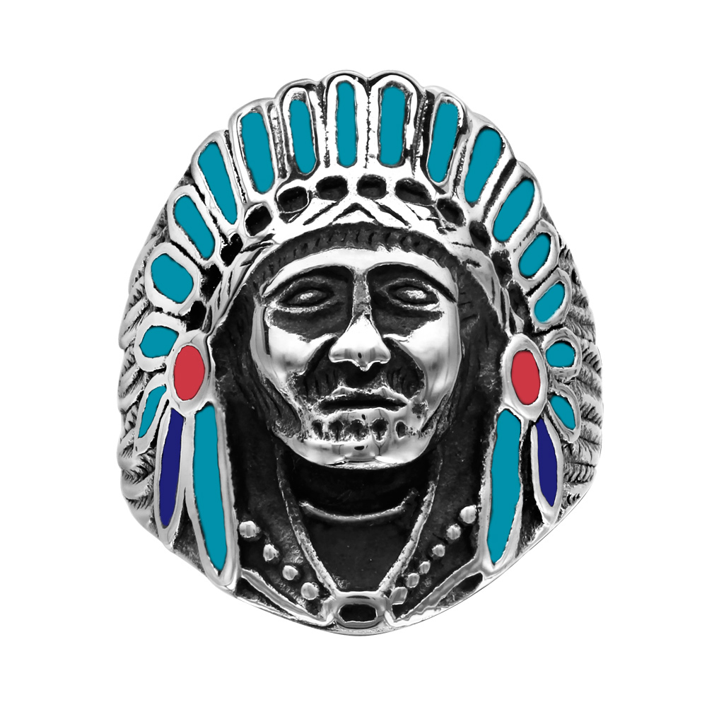 Chevaliere en acier t�te Indien color�e - Vue 1