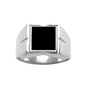 Chevalire en argent plateau carr 10mm X 10mm en onyx synthtique et godrons larges sur les cts - Vue 1