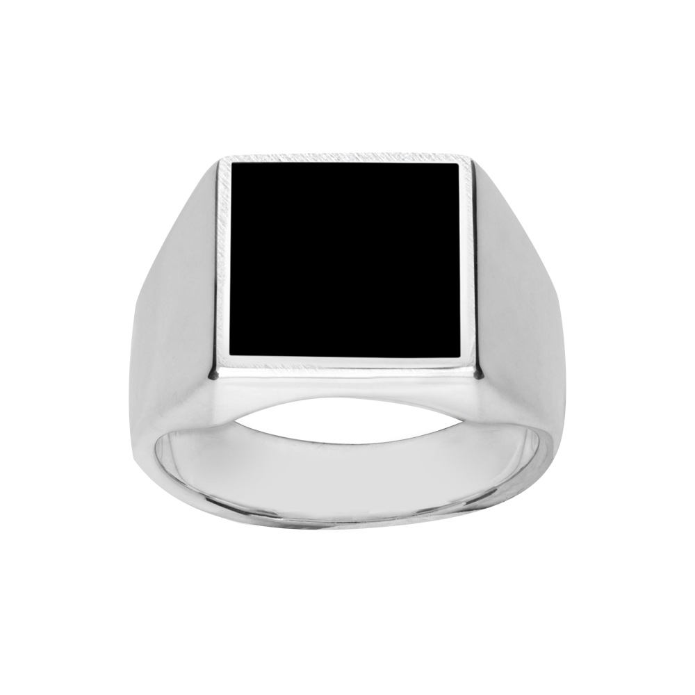 Chevali�re en argent plateau carr� 13mm X 13mm en onyx synth�tique - Vue 1