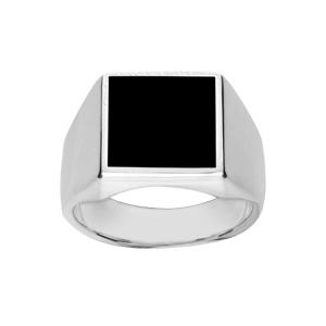 Chevalire en argent plateau carr 13mm X 13mm en onyx synthtique - Vue 1