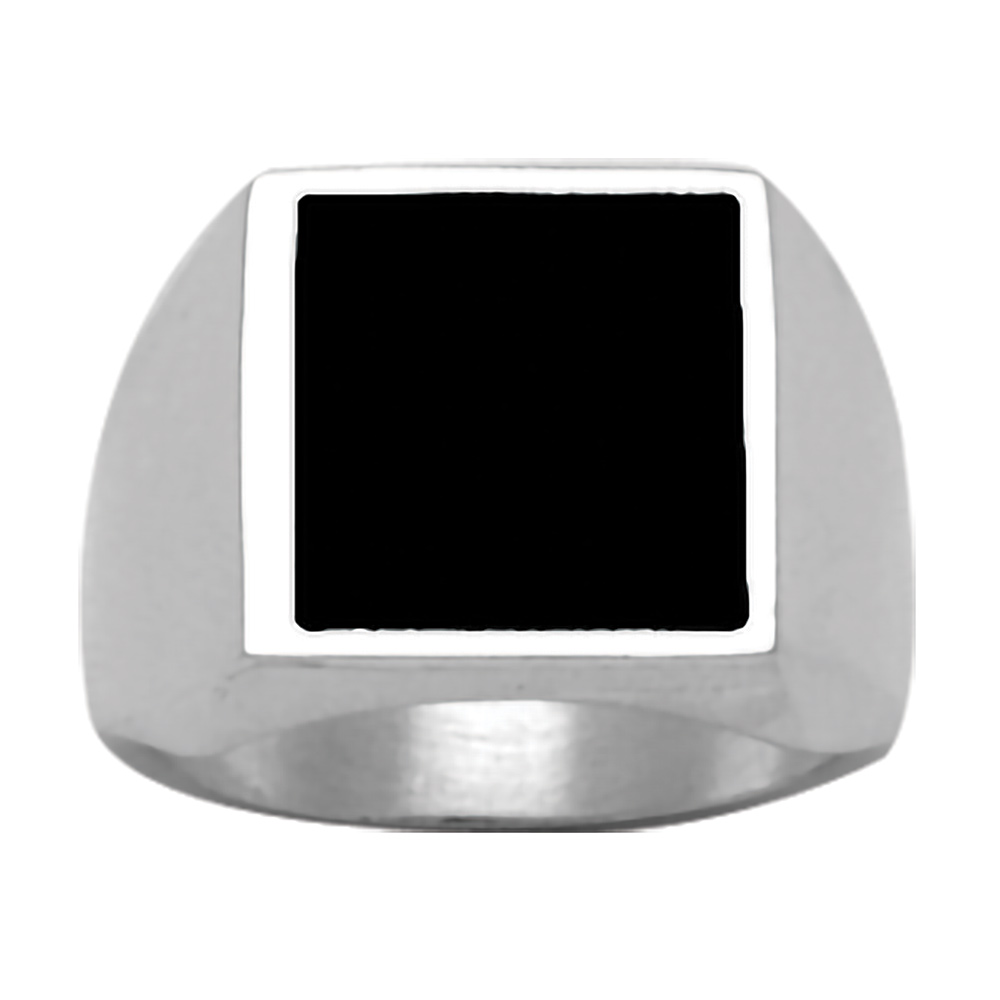 Chevali�re en argent plateau carr� 15mm X 15mm en onyx synth�tique - Vue 1