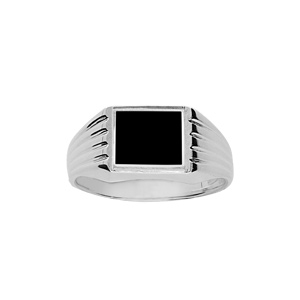 Chevalire en argent plateau carr 8mm X 8mm en onyx synthtique et godrons sur les cts - Vue 1