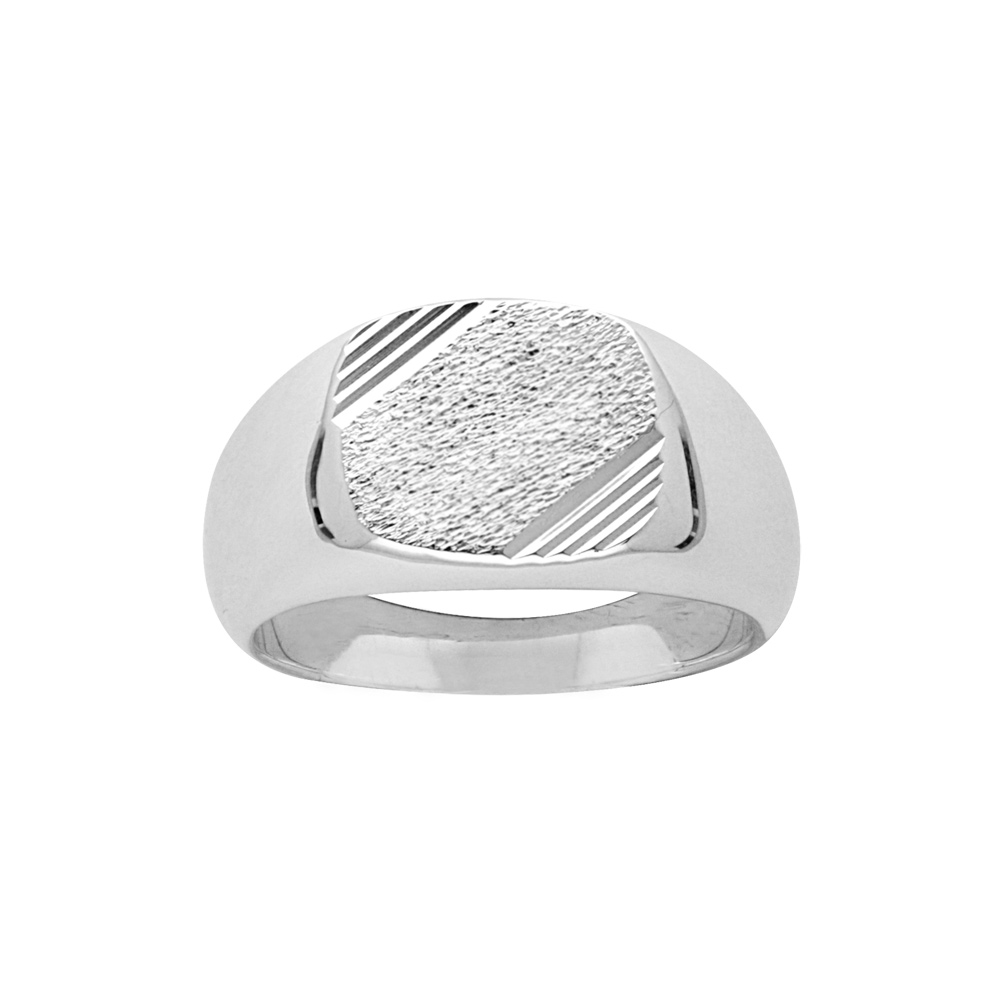 Chevali�re en argent plateau carr� bross� en biais et stri� sur 2 angles - Vue 1