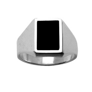 Chevalière en argent plateau rectangulaire 11mm X 8mm en onyx synthétique - Vue 1
