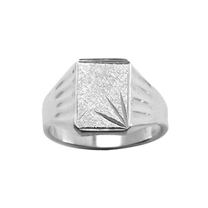 Chevalière en argent plateau rectangulaire 15mm X 13mm diamanté ciselé en étoile dans 1 angle et strié en haut - Vue 1