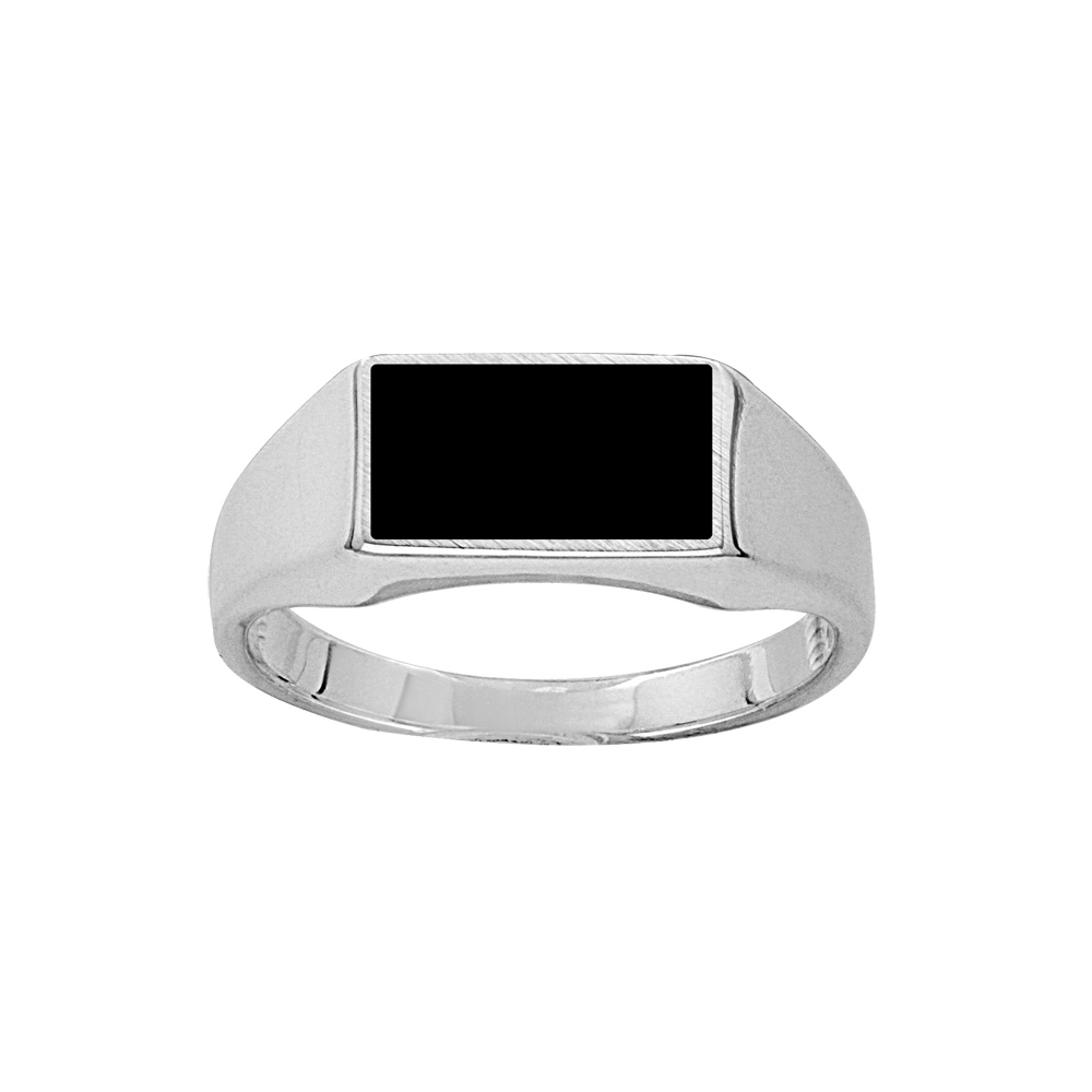 Chevali�re en argent plateau rectangulaire 6mm X 11mm en onyx synth�tique - Vue 1