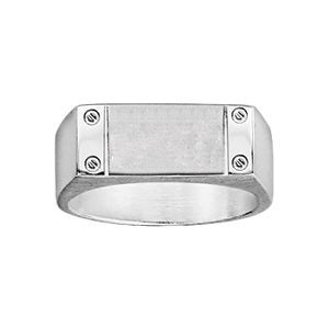 Chevalière en argent plateau rectangulaire avec 4 vis dans les angles - Vue 1