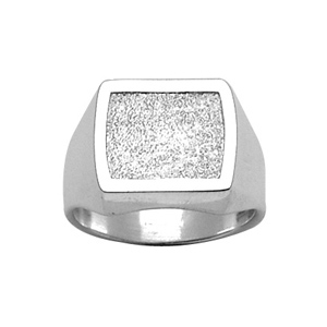 Chevalière en argent plateau rectangulaire granité avec cadre lisse en relief - Vue 1