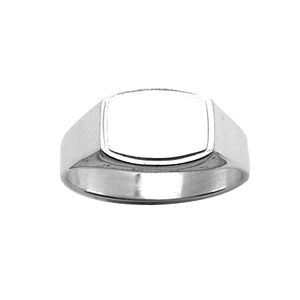 Chevalière en argent plateau tonneau allongé surélevé - Vue 1