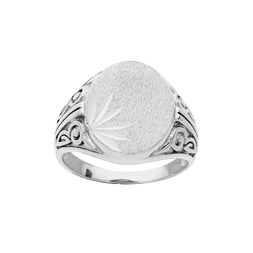 Chevaliere en argent platin� 15*12 plateau ovale diamant�e - Vue 1