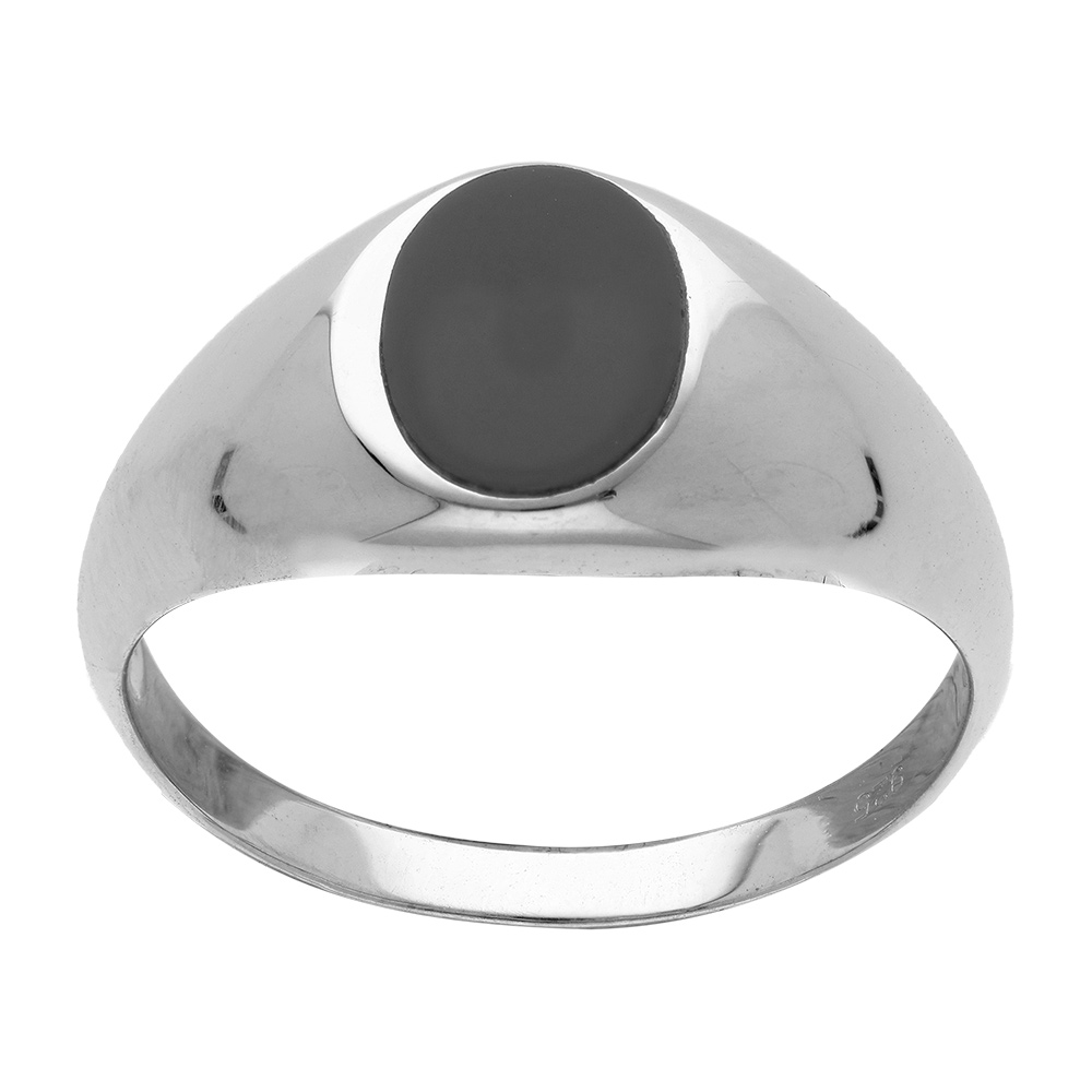 Chevali�re en argent rodhi�  plateau ovale avec onyx noir 9 X 7mm - Vue 1