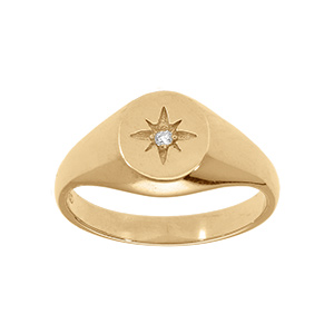 Chevaliere en plaqu or femme ovale avec toile oxyde blanc