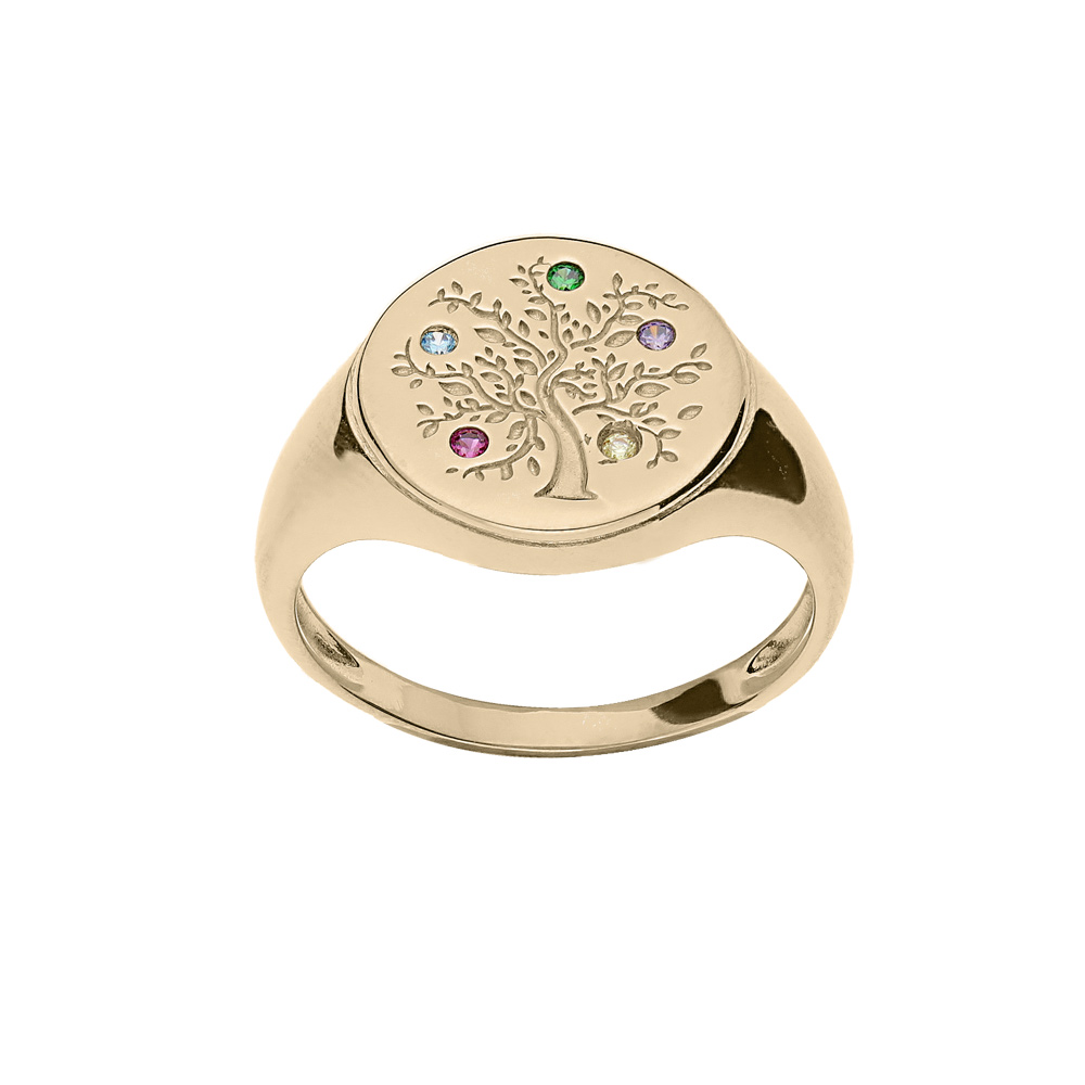 Chevali�re en plaqu� or motif arbre de vie avec oxydes couleurs sertis - Vue 1