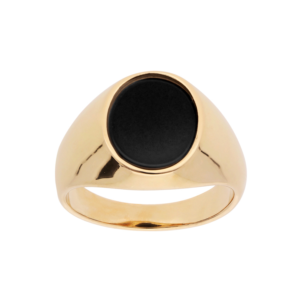 Chevaliere en plaqu� or plateau ovale avec onyx - Vue 1