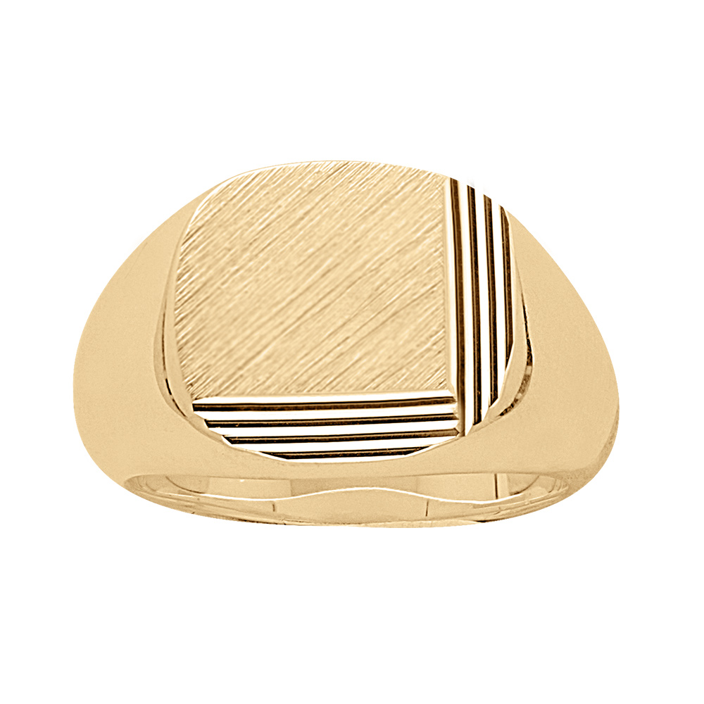 Chevali�re en plaqu� or plateau ovale bross� en biais et stri� sur 2 bords cons�cutifs - Vue 1