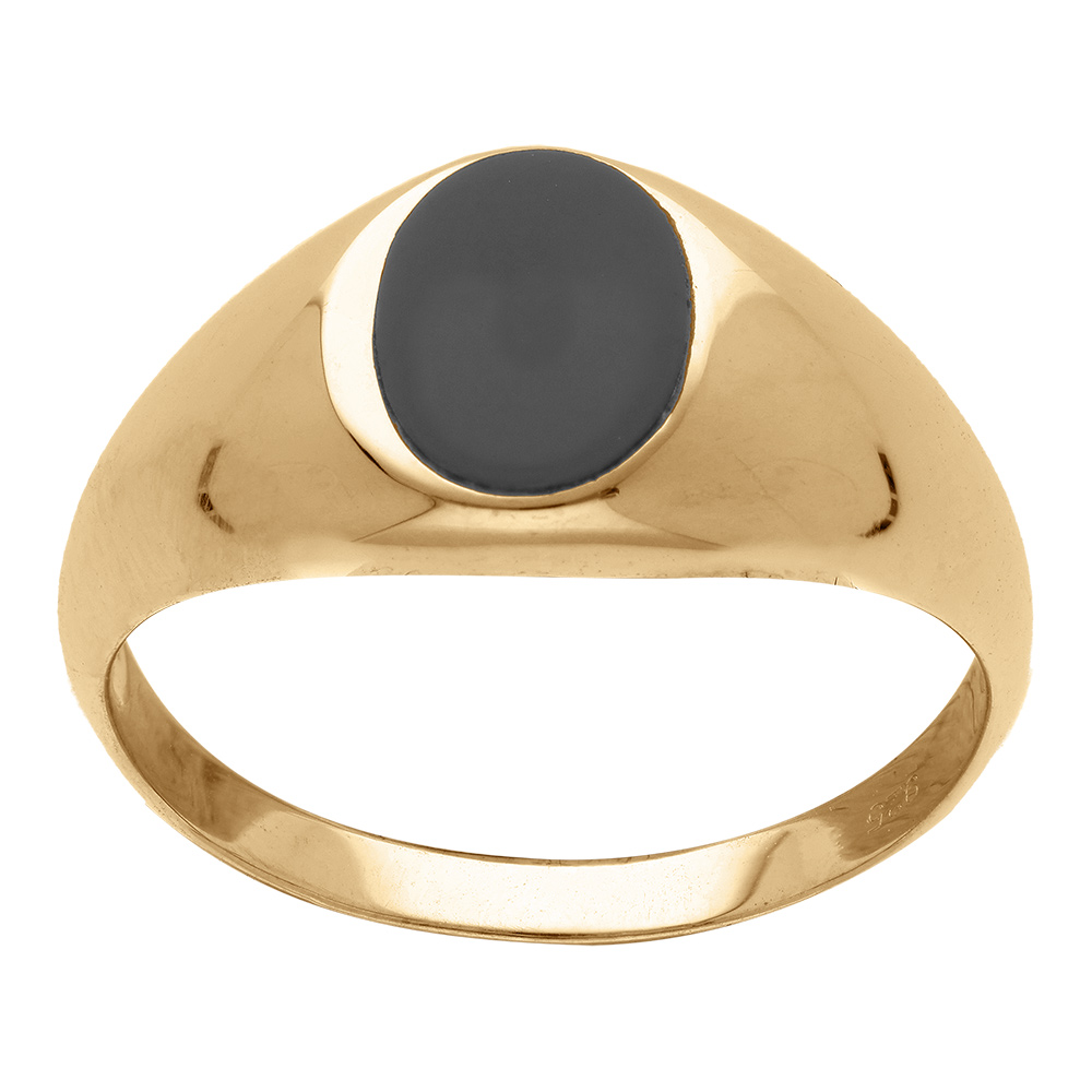 Chevaliere en vermeil  plateau ovale onyx noir  9 x 7 mm - Vue 1