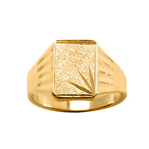 Chevalière en vermeil plateau rectangulaire 15mm X 13mm diamanté ciselé en étoile dans 1 angle et strié en haut - Vue 1