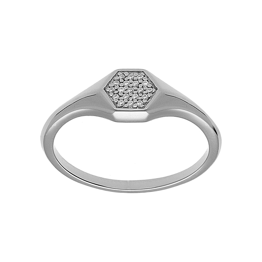 Chevali�re femme en argent platin� de forme g�ometrique avec oxydes blancs sertis - Vue 1