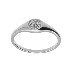 Chevalire femme en argent platin de forme ronde pave d\'oxydes blancs sertis - Vue 1