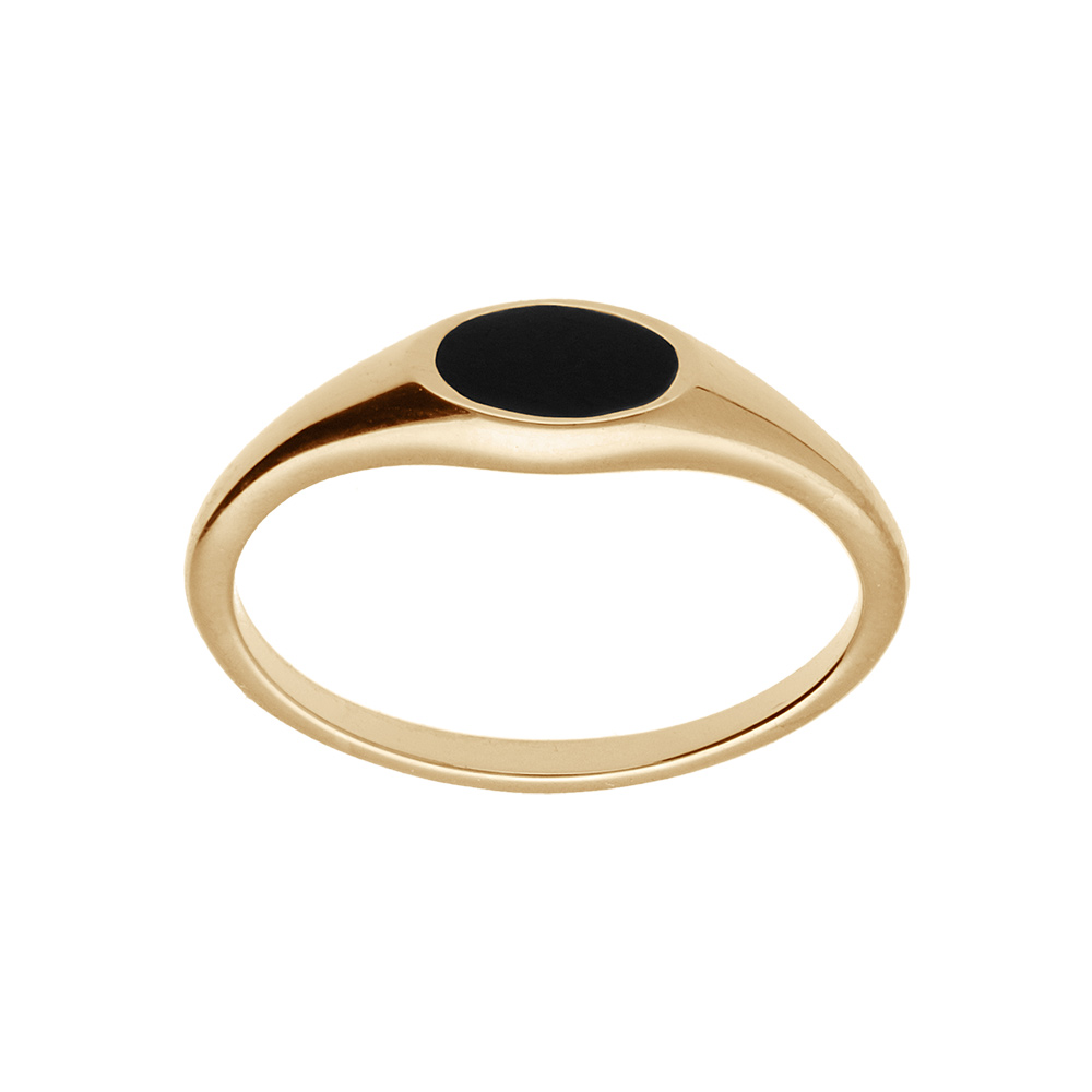 Chevali�re femme plaqu� or pav� forme ovale avec onyx imitation v�ritable - Vue 1