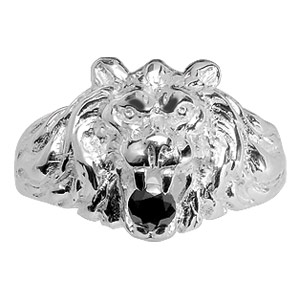 Chevalire lion en argent gros modle avec oxyde noir entre les dents - Vue 1