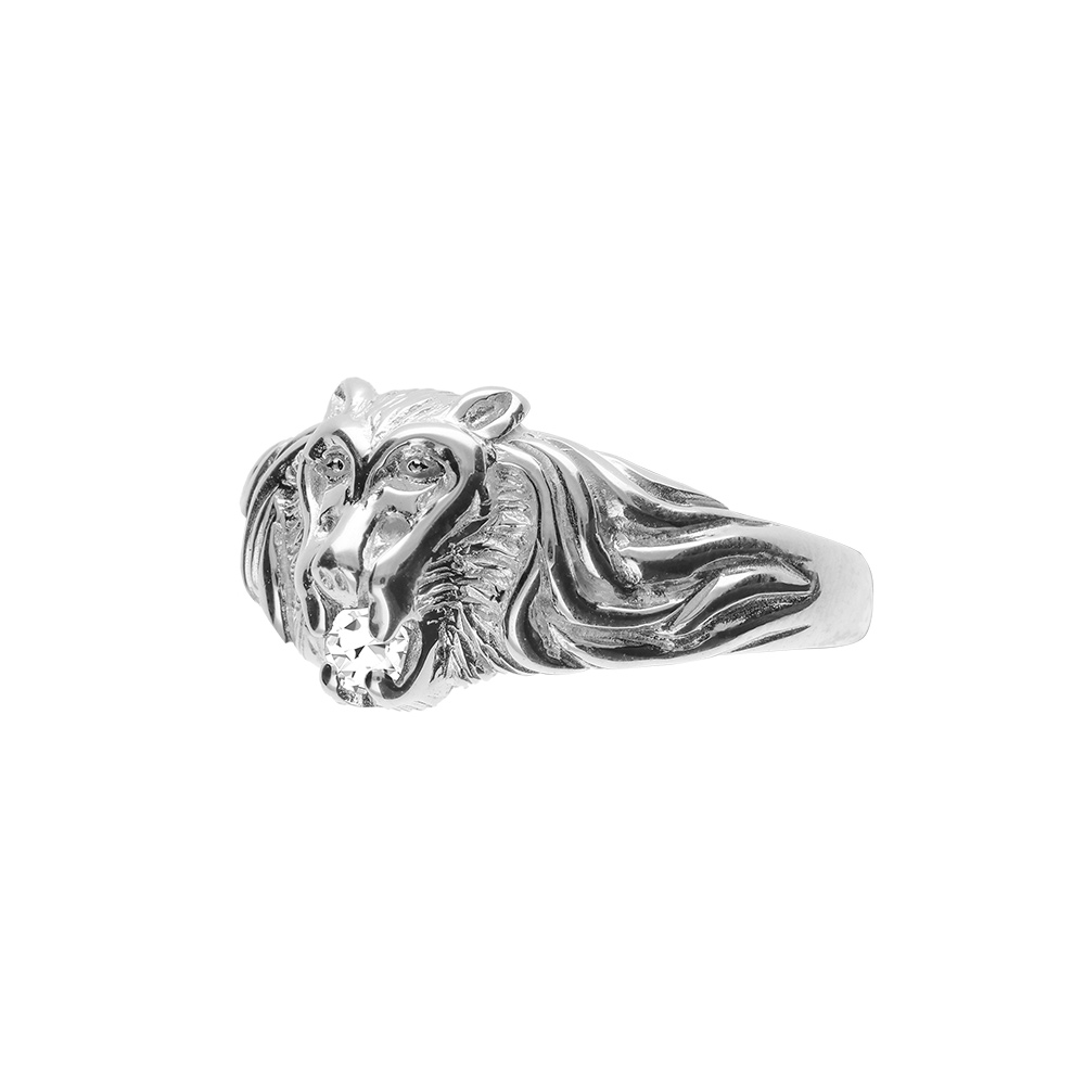 Chevalire lion en argent petit modle avec oxyde blanc entre les dents - Vue 1